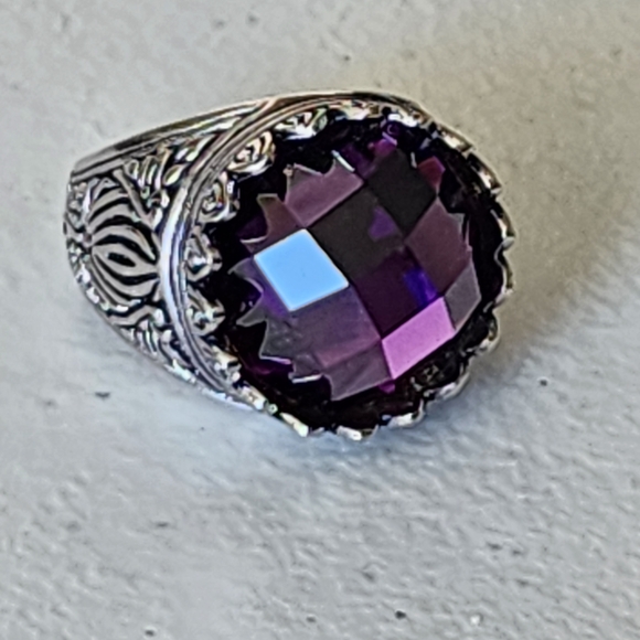Vintage-Inspired Chunky Crown Amethyst Purple Gemstone Ring Size 7.5 Jewelry - Picture 6 of 8